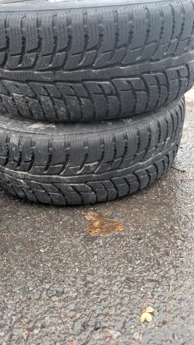 Set of 4 BFGoodrich Winter T/A KSI winter tires mounted on 17" steel rims. Tire size: 215/55 R17 Loa...