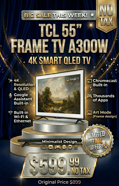 TCL 55" Class NXTVISION 4K QLED Smart TV with Google TV 55A300W, View more