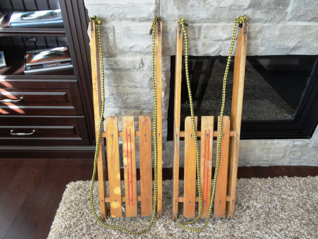 Pair of Unique Vintage Solid Wood Sleigh Sleds w/ Steel Runners in Arts & Collectibles in Kitchener / Waterloo - Image 2
