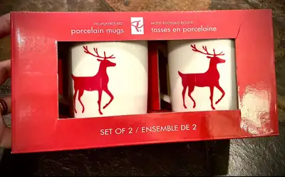 NEW CHRISTMAS Reindeer Porcelain Mugs - Set of 2, View more