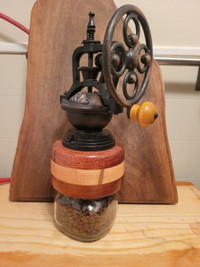 Antique Coffee Grinder w Handmade Mason Jar Holder