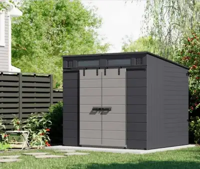Suncast Modernist 8 ft. x 7 ft. Dual Barn Door Storage Shed Regular $1799.99 Now $1260.00 The Modern...