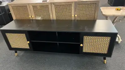 Black TV Stand for 75 inch TVs, 66" Mid Century Modern Media Con, View more