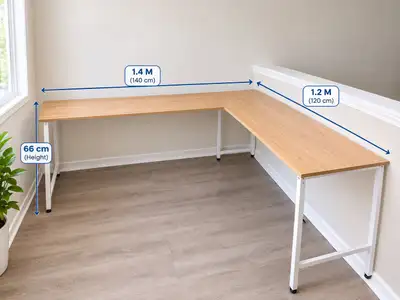 L-Shaped Desk – Wood & White, Like New – Mississauga, View more