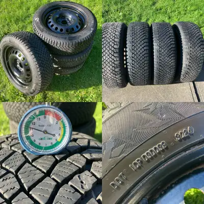 4 Pneus d’hiver 215/60/17 Continental IceContact Utilisé une saison. Usure 11.5/32’ 4 rims 17” en ac...