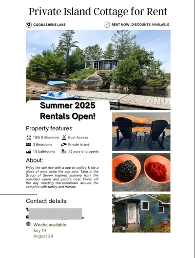 Private Island For Rent Week of July 19 Week of August 24 Please Contact for more Information!