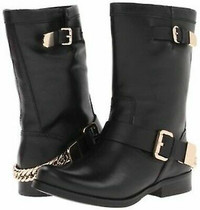 Women Guess Leather Moto Boot, with gold chain