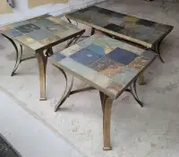 Natural stone and metal coffee and end tables
