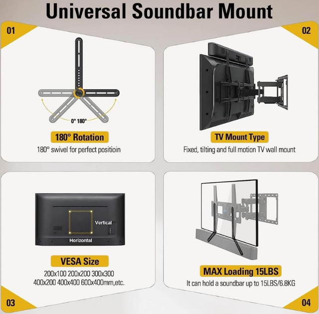 Mounting Dream Sound Bar Mount Bracket for Mounting Above/Under dans Accessoires pour télé et vidéo  à Ville de Montréal - Image 3