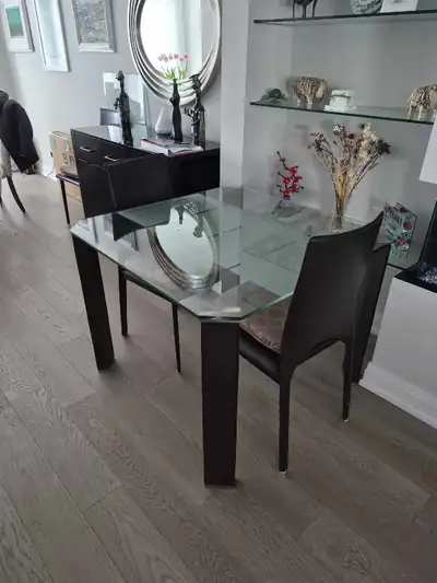 Glass Table with 4 chairs leather style 39.5" x 39.5", View more