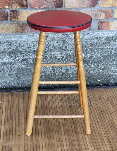 Maple Stool Red leather seat top, View more