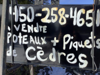 Poteaux , perchet piquets de cedres à vendre environ 1$ du pieds