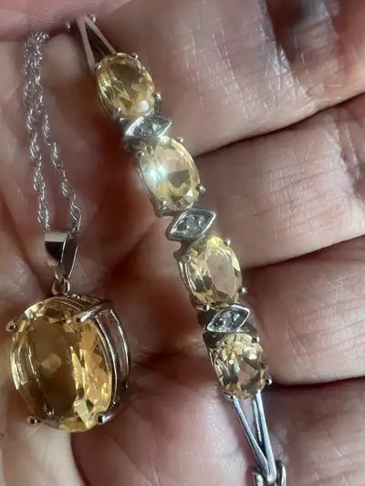 925 silver citrine and diamonds bracelet and necklace, View more