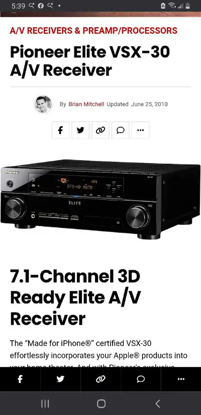 Pioneer Elite VSX-30 A/V Receiver, View more