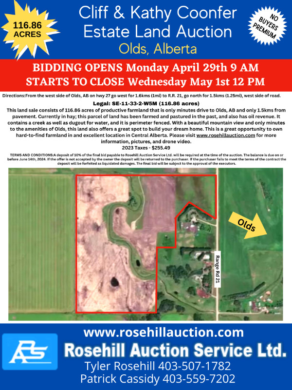 Unreserved Land Auction - Rosehill Auction Services Ltd in Land for Sale in Red Deer