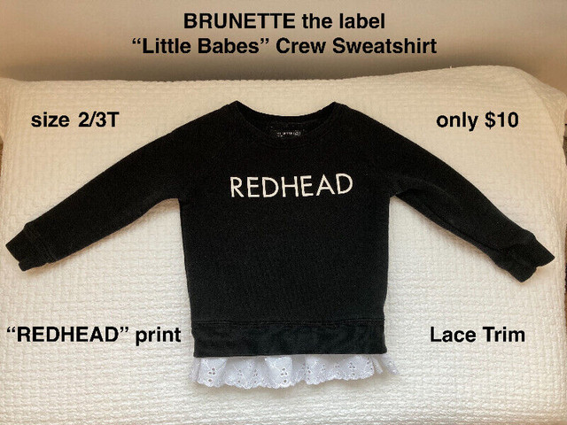 BRUNETTE the Label "REDHEAD" Crew Shirt (with lace trim) - 2/3T in Clothing - 2T in City of Halifax