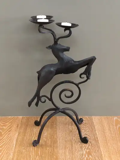 Vintage "Lipping" Christmas rustic wrought iron deer candle holder for sale. Decorative! It is 20" h...