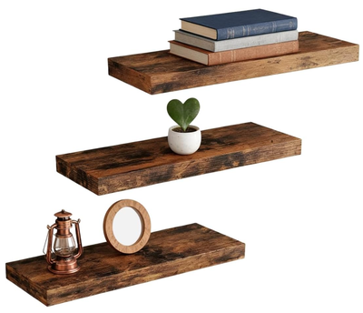 3 Pcs Wooden Floating Shelves, 15" L Brown Wall Shelf, Wall Moun, View more