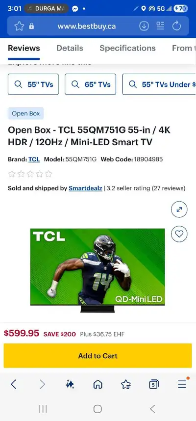 120Hz -- 2024 TCL 55" QM7 4K UHD HDR QD-Mini LED Smart Google TV, View more