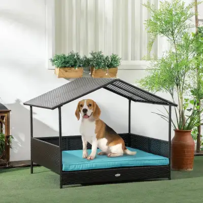 Dog House Wicker Dog Bed with Soft Cushion, Indoor Outdoo, View more