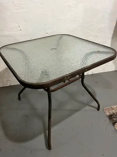 Glass patio table and chairs, View more