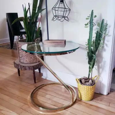 MCM Vintage Faux Brass Round Accent Table, View more