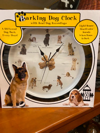 NIB Barking Dog Wall Clock 13" by Mark Feldstein & Associates.