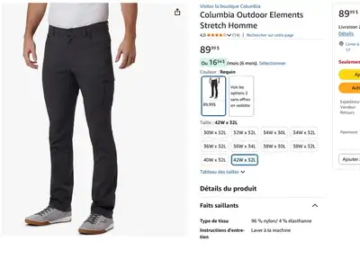 Pantalon Columbia Outdoor Elements Stretch – Homme Neuf, View more