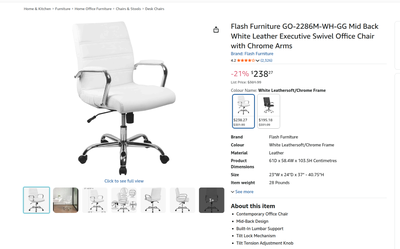 Flash Furniture Mid Back White Leather Executive Swivel, View more