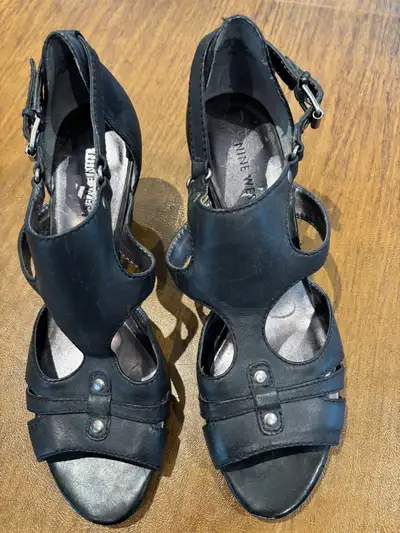 Vintage nine west blac, leather, caged heeled sandals , View more