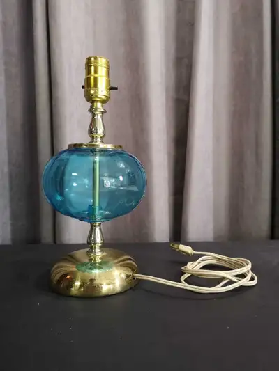 Vintage gold and blue small lamp - working needs shade, View more