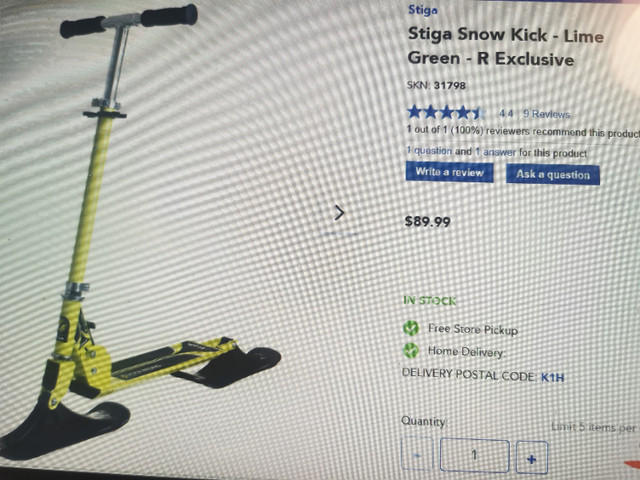 STIGA kick snow scooter , $25 in Snowboard in Ottawa - Image 2