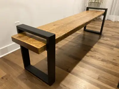 Banc en bois avec pattes en métal noir, View more