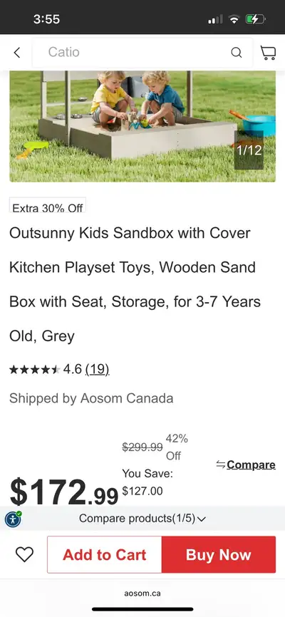 Kids Sandbox with Cover Kitchen Playset Toys, Wooden Sand Box wi, View more