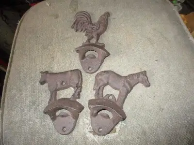 Just picked up this trio of cast iron wall mount bottle openers.....they are around 4" x 5" in size....