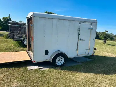 6x12 plus 2ft nose of trailer, only used 500miles, excellent tires, no leaks , no trades