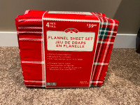 Brand New 4 Piece Queen Flannel Sheet Set - Red Plaid