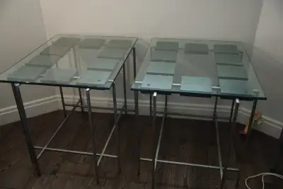 Glass and metal end tables, View more