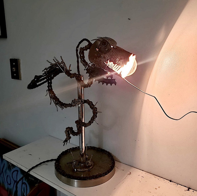 Handmade Welded Scrap Metal Dragon Lamp - ONE OF A KIND ORIGINAL in Other in St. Catharines - Image 4