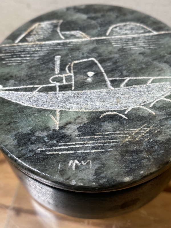 Vintage Genuine Soapstone Trinket Box Carved by Dimu Arts