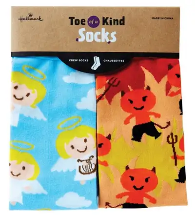 New Toe of a Kind Crew Socks Angel Devil Naughty Nice Good Bad NWT Hallmark. One size fits most. Con...