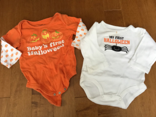 2 CARTER’S BRAND SIZE 12 MONTH MY FIRST HALLOWEEN ONESIE TSHIRTS in Clothing - 9-12 Months in Peterborough