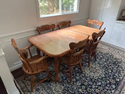 Vintage solid wood dining table and chairs, View more