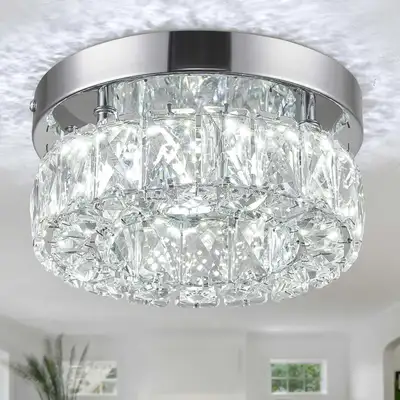 LEONTYNE 7.9" Modern Crystal LED Flush Mount Chandelier (Cool Wh, View more