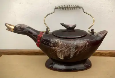 Japanese Goose Teapot With Brass Handle, View more