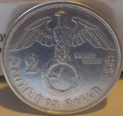 GERMAN SILVER 1938 2 MARK COIN, View more
