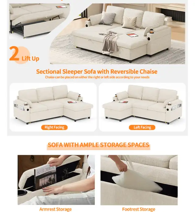 Sectional pull out BED with charging station in Couches & Futons in Charlottetown - Image 5