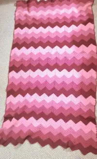 Vintage Wool Crocheted Chevron Couch Blankets (2)