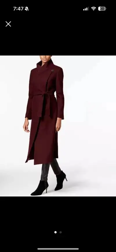 Kenneth Cole Asymmetrical Belted Maxi Wool Coat, View more
