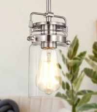 Pendant Light with Clear Glass Jar Sconces - Brushed Nickel